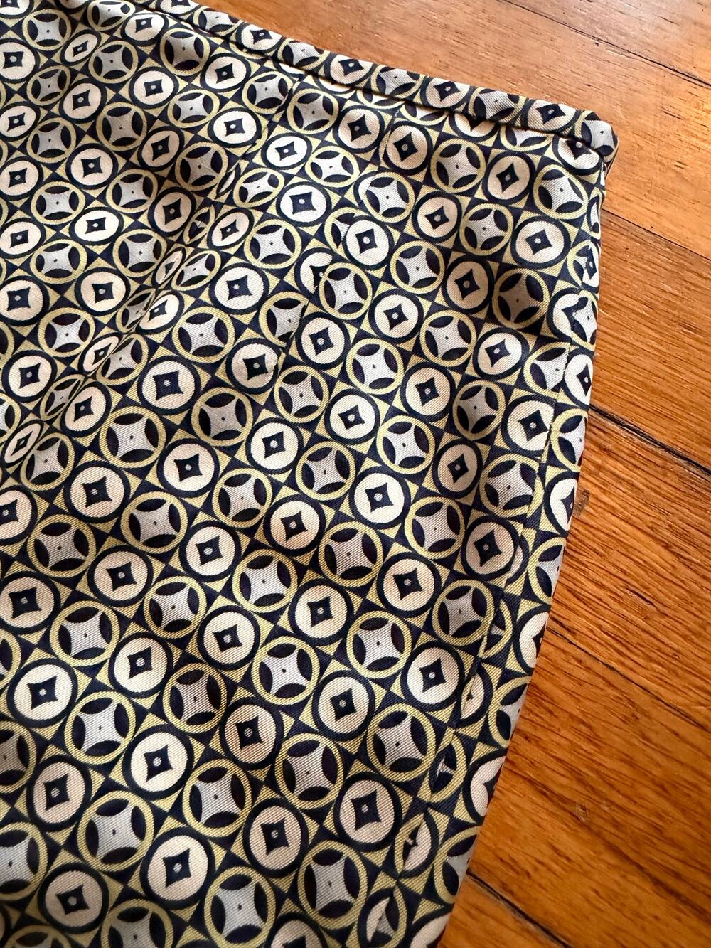 TALBOTS Navy/Yellow Silk Wool Midi Skirt sz 4